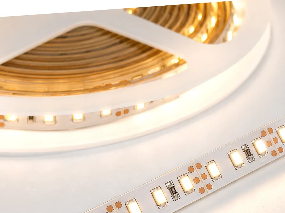 Close view of LED strip light cutting and circuit details