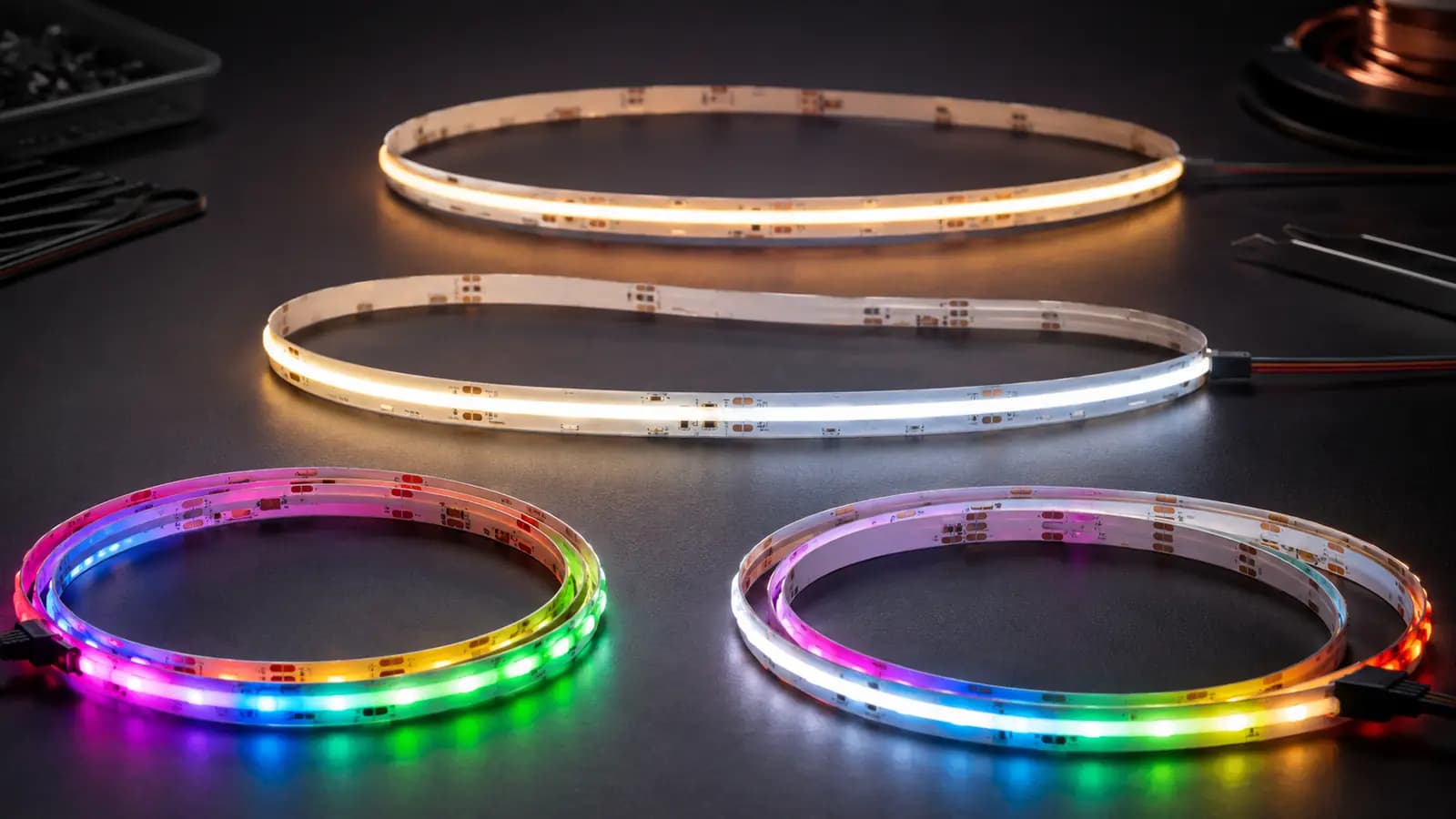 Single-color, tunable-white, RGB, and RGBW COB LED strip channel options