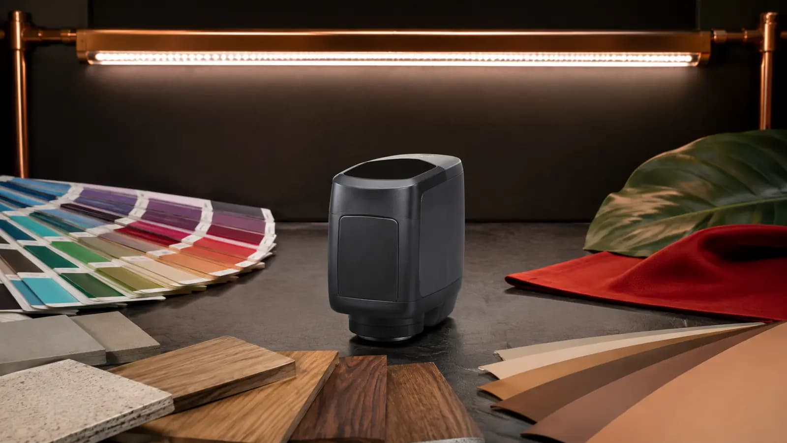 COB LED strip illuminating color samples for visual color-rendering comparison