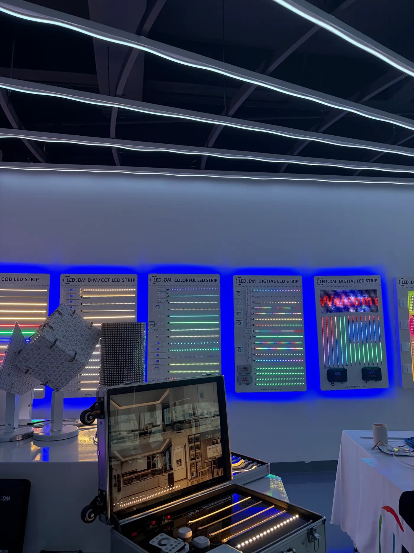 LED strip light and neon flex sample room display at Doen Lighting