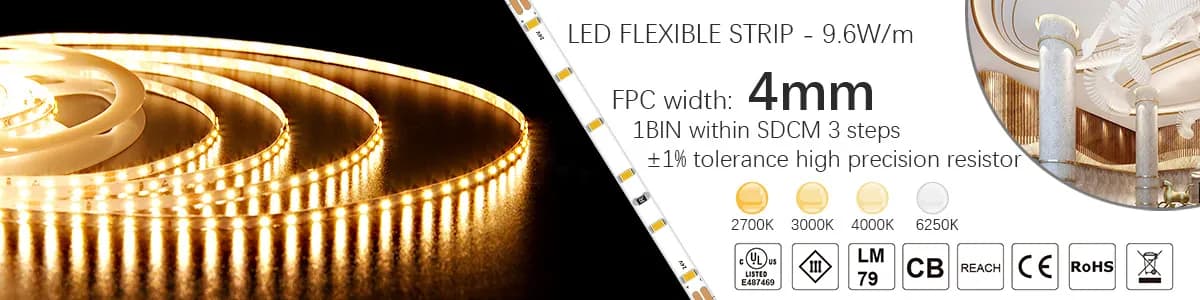 SMD2216 LED tape light - 120 LEDs/m / 5mm / DC24V / 9.6w/meter