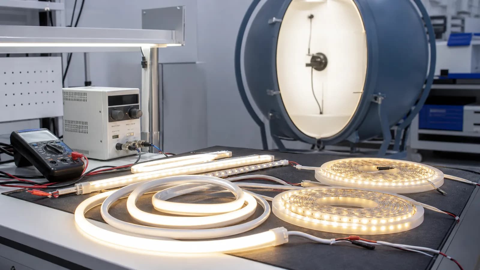 LED strip and neon flex lighting test bench